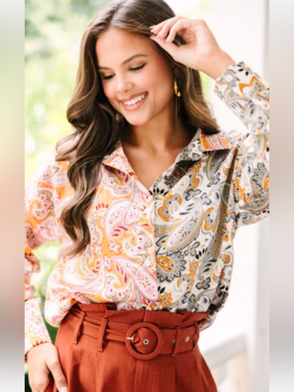 Fate Paisley Button-Down Satin Multi Button Down